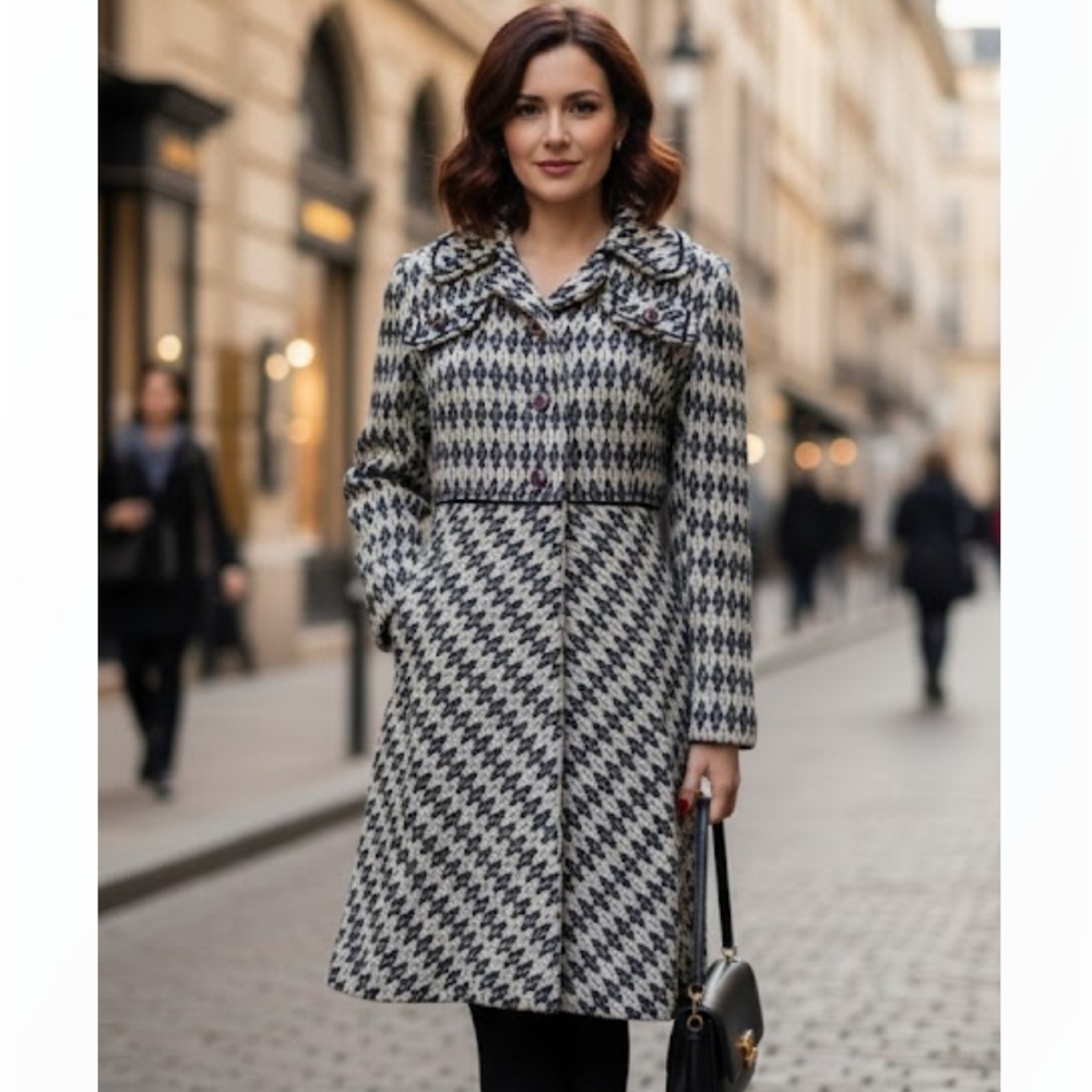 Vintage Mod 60's Canadian Diamond Swing Line Tweed Coat SZ XS/S